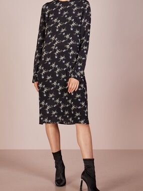 By Malene Birger Black Floral Long Sleeve Midi Day Dress